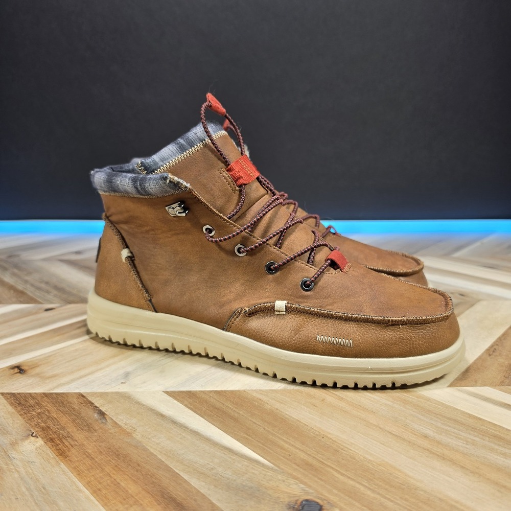 Hey Dude Bradley Classic Cognac Leather Lace Up Round Toe Anke Boot Men's 12